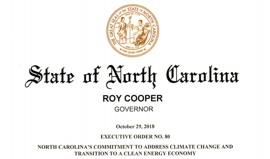 Seal of North Carolina on the cover page of the executive order